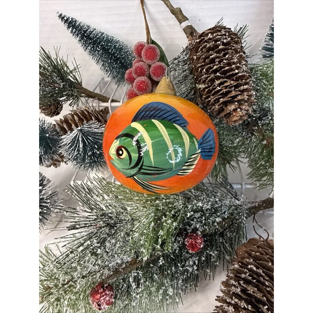 Hand Painted Wooden Fish Christmas Ornament from Mexico